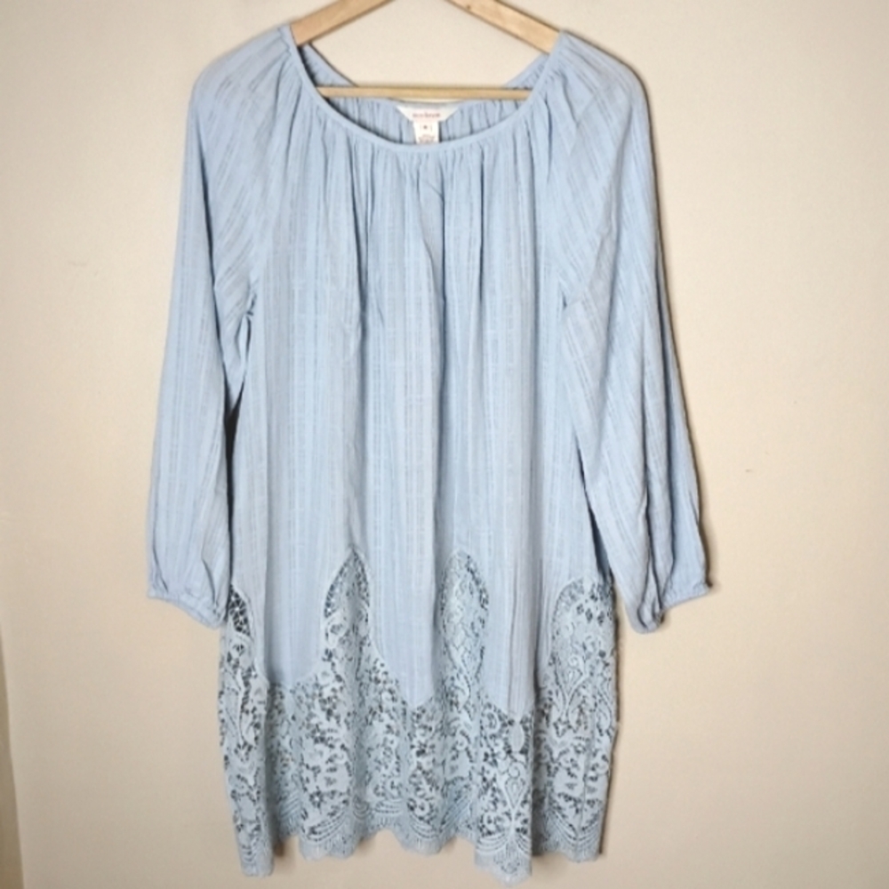 Sundance Lace-Hem Tunic Top Size M Baby Blue Peasant Silhouette - Picture 2 of 7